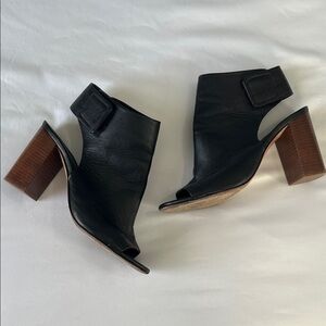 Vince Black Leather Peep Toe Slingback Booties